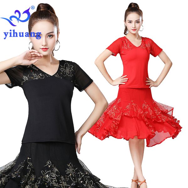 

ballroom dance competition set standard dance dress waltz dancing wear blouse skirt tango foxtrot quickstep party performance, Black;red