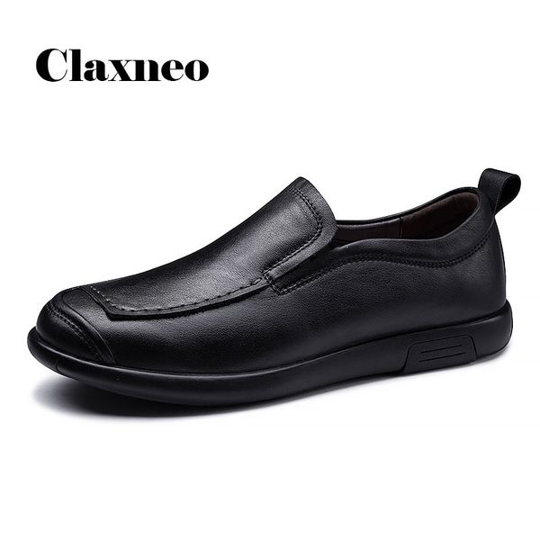 

claxneo man leather shoes slipon fashion male casual loafers genuine leather moccasins clax men's boat footwear big size, Black