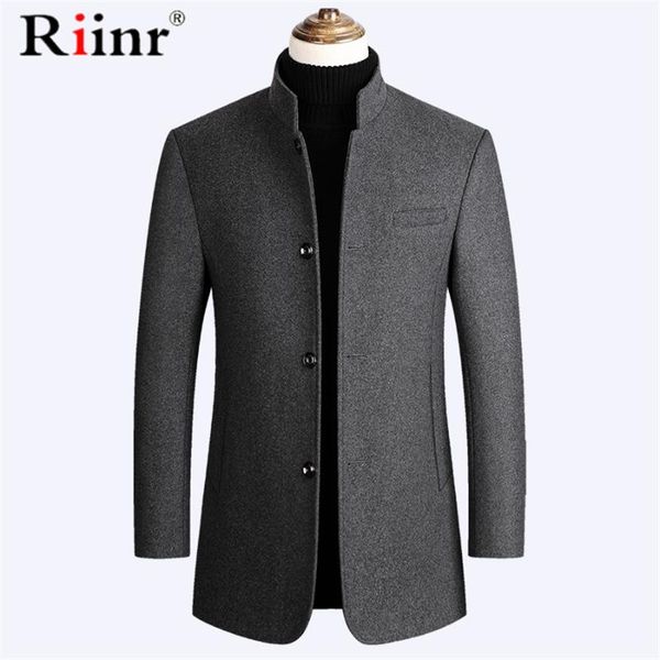 

riinr brand men wool blends coat stand collar new solid color men's wool coat luxurious blends male m-3xl, Black