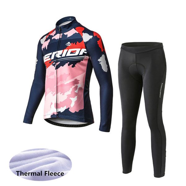 

merida team cycling winter thermal fleece jersey strapless pants sets cold protection keep warm autumn winter cycling clothing, Black;red