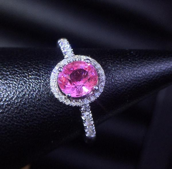 

pink sapphire ring real pure 18 k natural pink sapphire gemstones 1.12ct diamonds stone female ring, Golden;silver