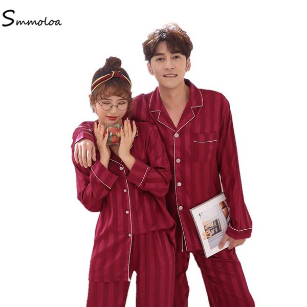 

smmoloa 2019 couple pajama stripe pijama satin pyjama, Blue;gray
