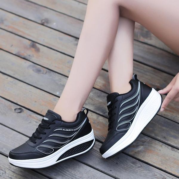 

fitness women's sneakers platform toning light weight sports shoes for women swing shoes breathable slimming, Black;yellow