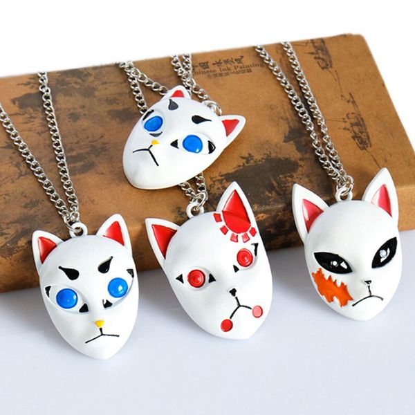 

anime demon slayer multicolor necklace mask figure pendant cosplay accessories metal charm chain men women jewelry fans gift, Silver