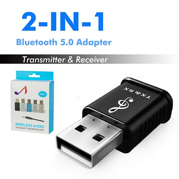 

2 in 1 mini bluetooth audio receiver transmitter bt5.0 with 3.5mm aux cable for tv pc wireless adapter for car