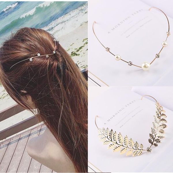 

fashion women wedding headdress hairbands rhinestones crystal pearl leaf hairpins clips girls hair band hair accessories dveus, Black