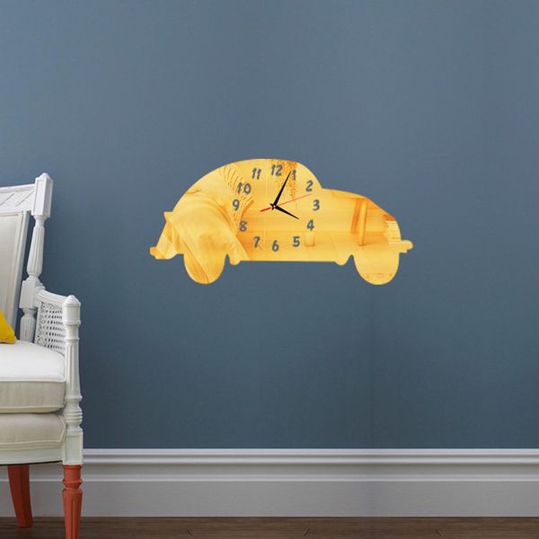 

2018 acrylic wall clock creative car shape wall sticker clock living room decoration