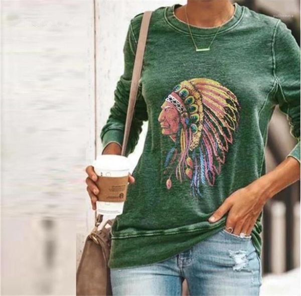 

autumn womens casual tshirt designer womens long sleeve tshirt african tribe chief printed fashion clothes spring, White