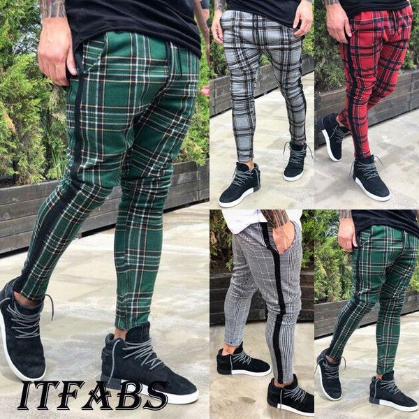 

mens plaids designer trousers spring autumn fashion pencil pants long trousers joggers pantalones, Black