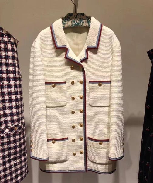 

женщины весна осень высокое качество двубортные пальто шерсти chic новый дизайн леди твид пальто b363, Black