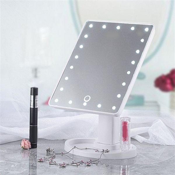 

portable size 22led women facial makeup mirror 360 degree rotation touch induction tablecosmetic makeup mirror 2019
