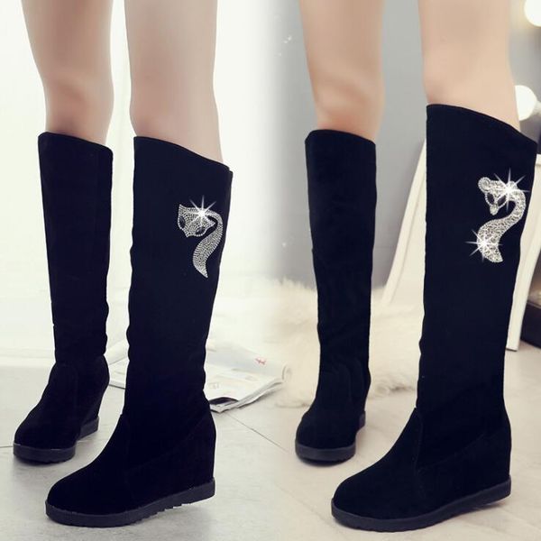 

winter boots women shoes woman boots knee high 2019 winter new rhinestone decoration wild plus velvet thick snow x85, Black