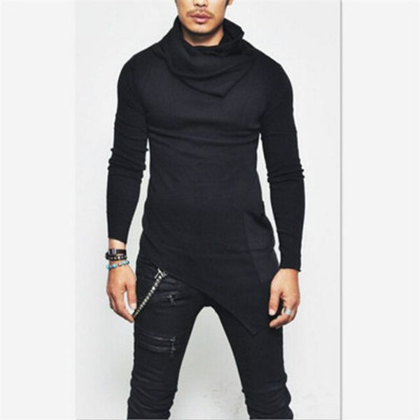 

steampunk men's long sleeve hoodies headdress collar turtleneck fashion special personality, Black