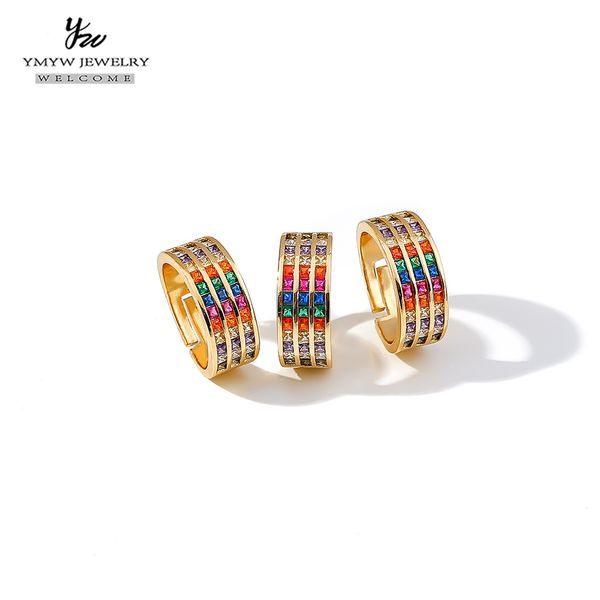 

ymyw cubic zircon colorful adjustable ring for woman girl copper golden rainbow ring luxury trendy charm jewelry accessory gift, Golden;silver
