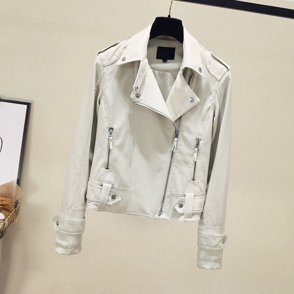 

spring autumn lapel pu leather jackets woman 2019 new korean white leather jacket short locomotive wash pu coat femme, Black