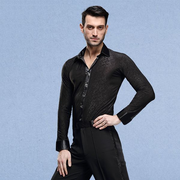 

latin dance for men black cha cha salsa tango samba rumba practice dance wear ballroom square dancing shirt dc1893, Black;red