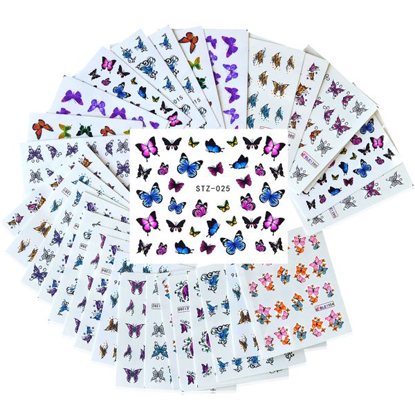 

1set summer colorful silder butterfly designs nail art stickers watermark diy colorful tips nail decals manicure tool, Black