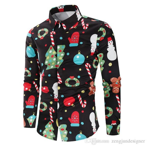 

christmas style mens autumn desinger shirts lapel neck long sleeve floral print festival style homme clothing, White;black