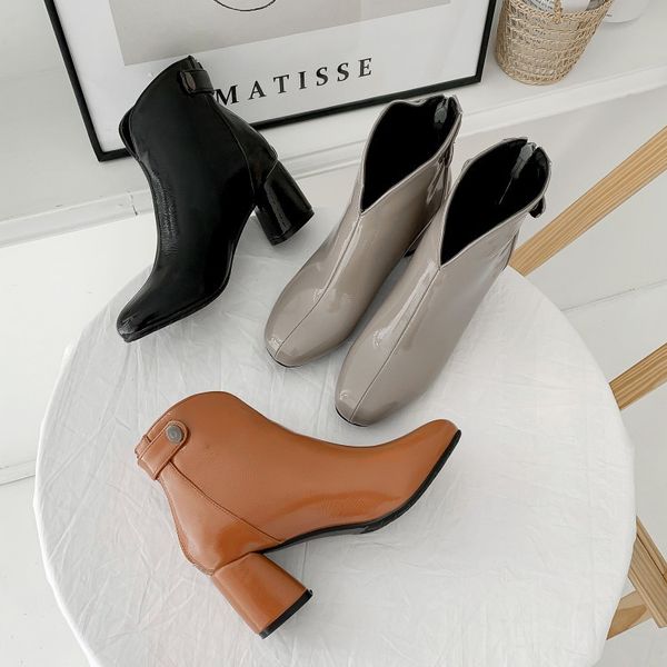 

2020 fashion autumn boots new thick heel square back zipper fashion personality size shoes single boots large size shoes short b, Black