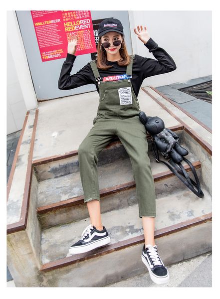 

army green женские подтяжки straight сыпучие сиамские брюки отдыха, Blue