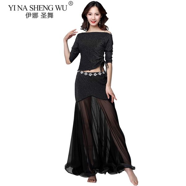 

new female belly clothing for belly dancing v-neck of the or long skirt dancer practice 5 color, Black;red