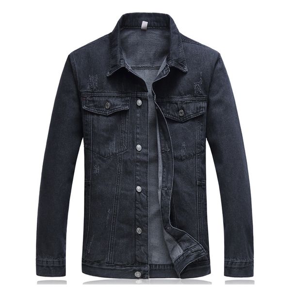 

solid casual slim mens denim jacket plus size 4xl 5xl 6xl bomber jackets 2019 spring new fashion smoke gray lapel jean coat male, Black;brown