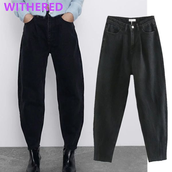 

withered england high street loose vintage mom jeans woman high waist jeans burr harem for women boyfriend for women, Blue