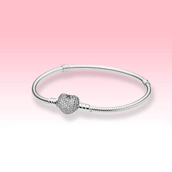 Bracelets de prata jóias de diy para Pandora moments bracelete de cobra de coração espumante com mulheres originais