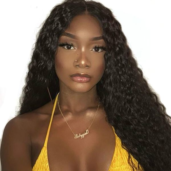 

150% density brazilian deep wave full lace wig hair pre plucked with baby hairline virgin human hair wigs, Black
