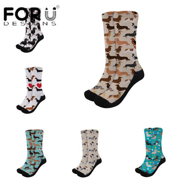 

forudesigns new women socks dachshund pattern print on demand black white long thick sport socks autumn winter outdoor
