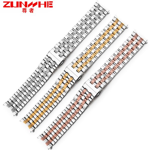 

18mm 20mm 22mm 24mm bracelet de montre en acier inoxydable incurv sangle ronde sans fin + outil bracelet papillon boucle ceintu, Black;brown