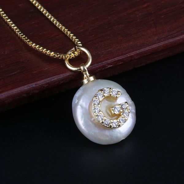 

gold color necklace initial letter cz freshwater pearl pendant necklace personalized name jewelry for women girl gift, Golden;silver