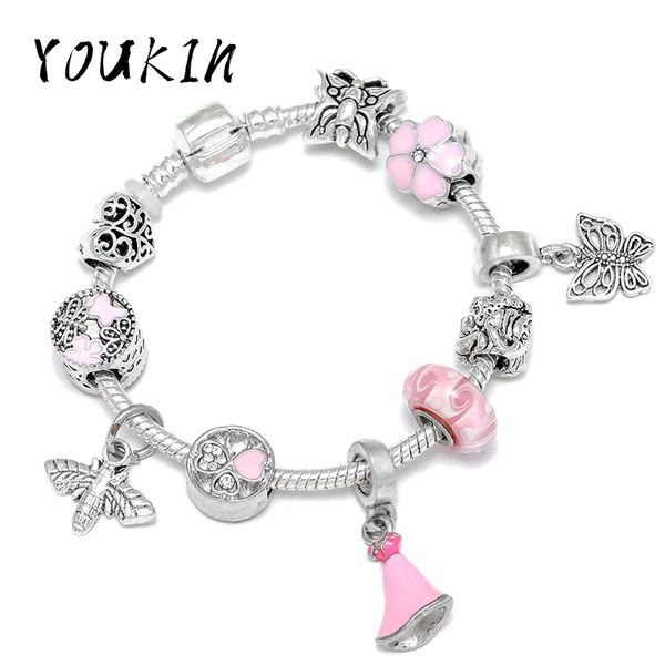 

new fit original same pandor charms european bracelets zircon pink clover beads for women jewelry flower skirt pendant girl gift, Black