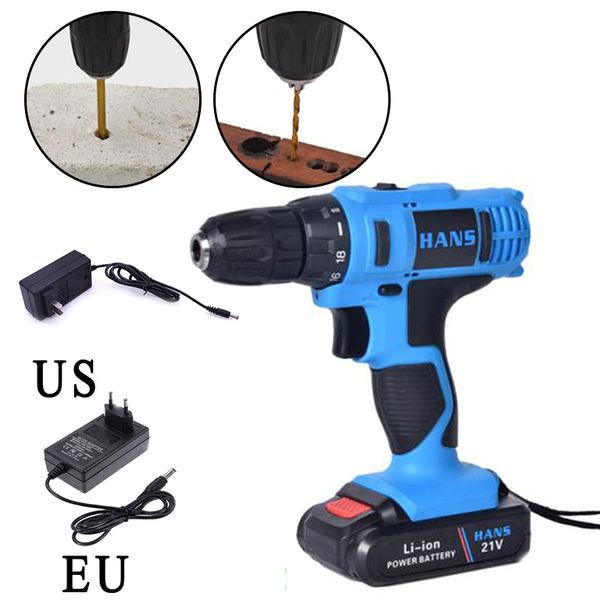 

21v electric screwdriver cordless drill rechargeable power tool set with battery 1350 rpm hex bit holder us/eu electric drill