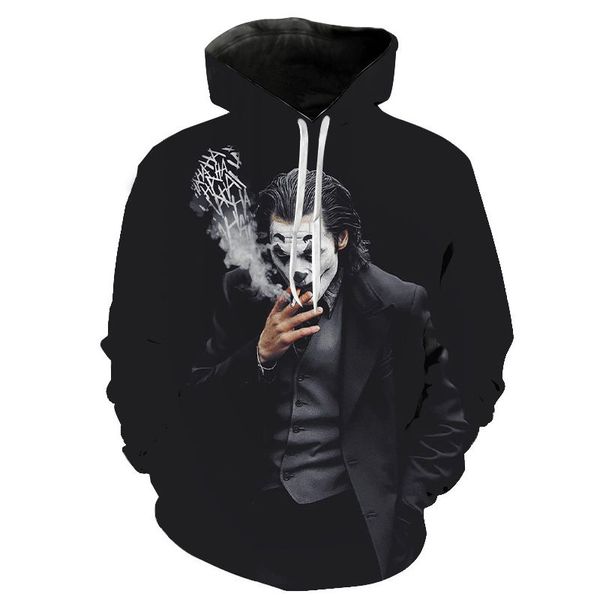 

2020 new fashion joker 3d hooded clown cool print hoody sweatshirt casual hoodies men women children pullover harajuku clothes, Black