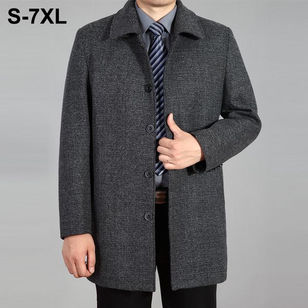 

2019 new men woolen coat autumn winter overcoat wool long coat mens peacoat men wool jacket winter for plus size 7xl, Black