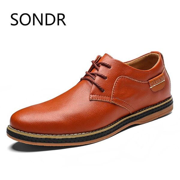 

2019 spring new leather casual men shoes fashion men's flats round toe comfortable office men dress shoes plus size 38-48, Black