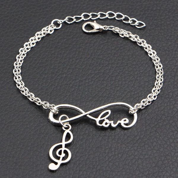 

new arrival infinity love music note pendant charm bracelets & bangles boho fashion handmade silver double link chain women men jewelry gift, Golden;silver