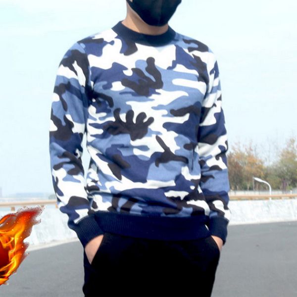 

2018 Sweater Men Autumn Winter Warm Mens Knitted Wool Sweaters Camouflage Casual O-Neck Pull Cotton Pullover Men Size M-XXL