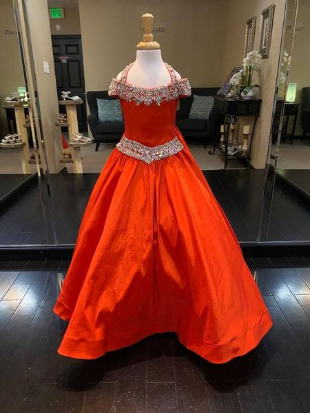 

amazing cold shoulder red little girls pageant dresses princess satin crystal beaded long prom evening party flower girls dress, White;red