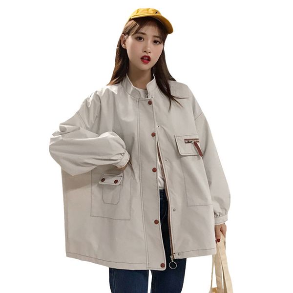 

2019 new spring women jacket fashion korean loose wild harajuku long-sleeved coat autumn large size woman windbreaker vs470, Tan;black