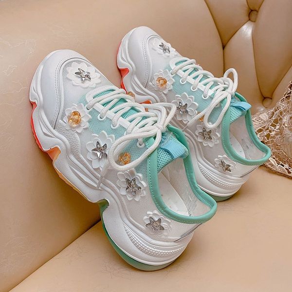 

flower pattern woman sneakers height increasing running shoes colorful chunky breathable sport shoes air mesh lace up trainers