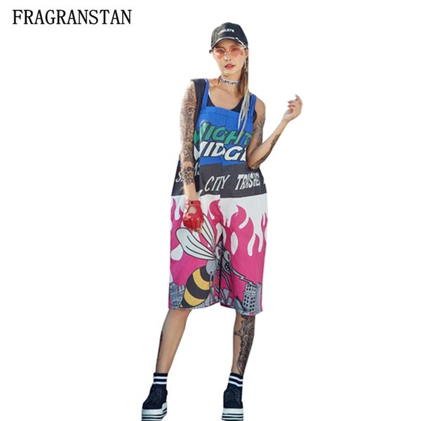 

2018 женщины лето новый комбинезон комбинезон плюс размер мультфильм печати случайные свободные комбинезоны высокое качество harajuku леди к, Black;white