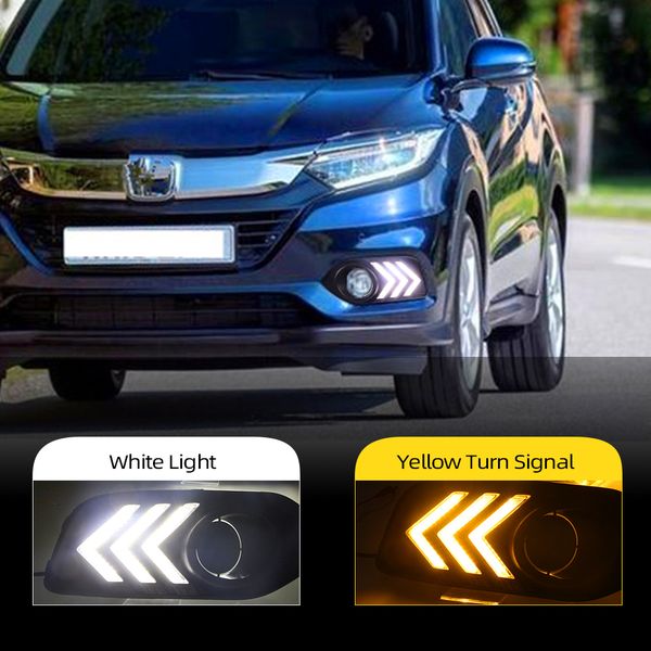 

cscsnl 2pcs white/yellow led daytime running lights drl fog lamps with turn signals fit for hrv hr-v eu 2018 2019