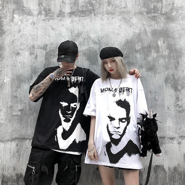 

2020 new summer european and american tide brand men's fashion loose t-shirt hip-hop personality avatar printing men's t-shirt, White;black
