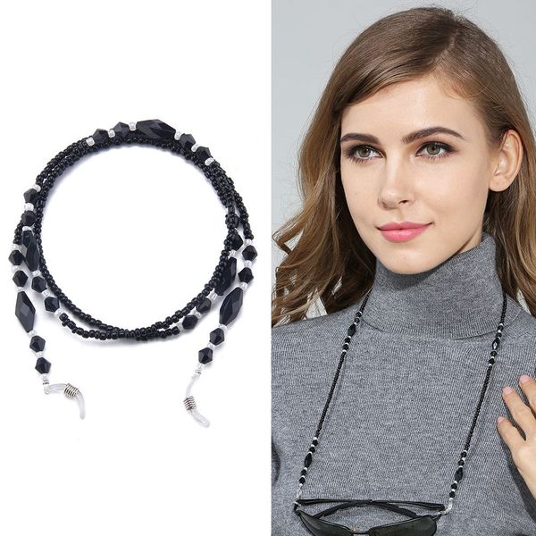 

women eyeglass chains black acrylic beads chains anti-slip eyewear cord holder neck strap reading glasses rope, Silver