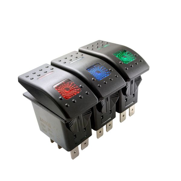 12v/20a 24v/10a interruptor de 5 pinos para carro, barco marinho, rv, iate, estrada, botão liga/desliga, rocker dash, à prova d'água, led, vermelho, azul, verde, interruptor de luz