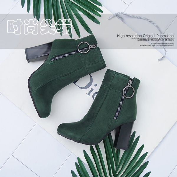 

big size 9 10 11-16 boots women shoes ankle boots for women ladies shoes woman winter round head thick heel side zipper, Black