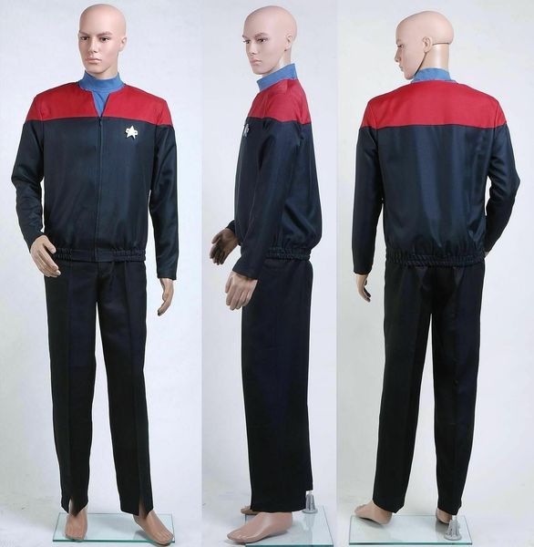 

new star trek voyager command uniform full set costume red custom made, Black;red