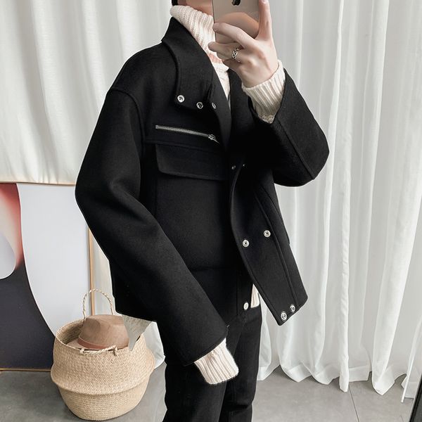 

mixcubic 2019 autumn winter korean style black double-breasted jackets for men casual loose thicken jackets men,m-xxl, Black;brown